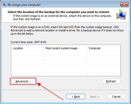 windows recovery select advanced location