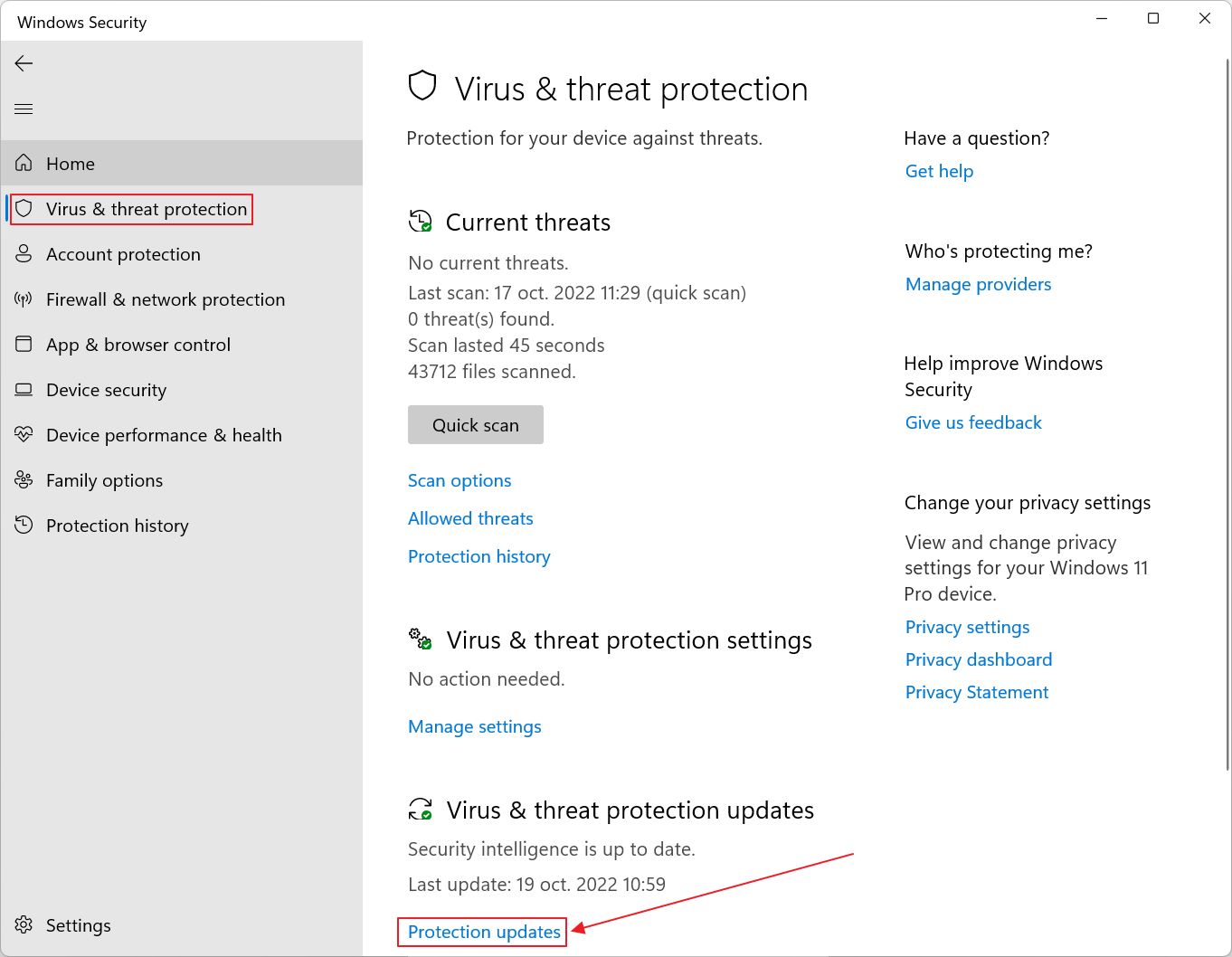 windows security virus and threat protection updates