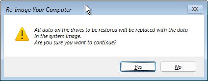 ventana emergente de confirmación final de recuperación del sistema windows