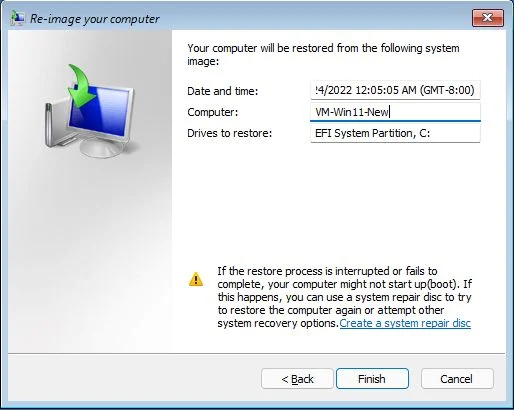 windows system recovery final confirmation