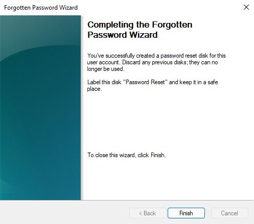 completing the forgotten password wizard message