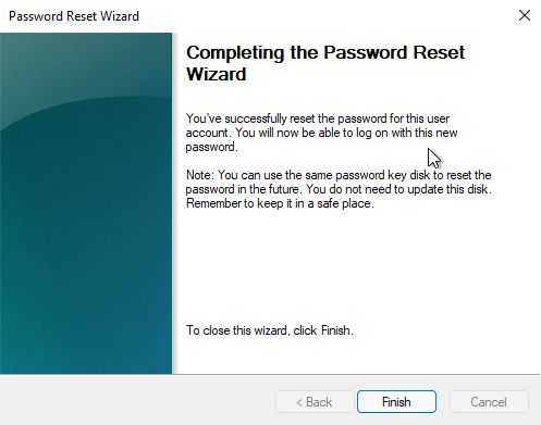 completing the password reset wizard