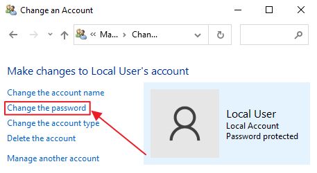 control panel change local account password