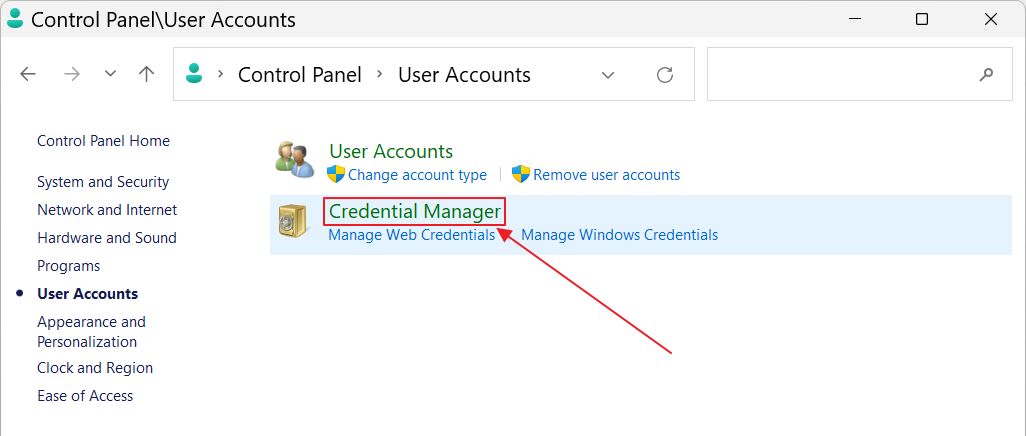 control panel credential manager