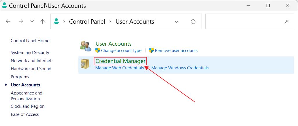 Control Panel Credential Manager