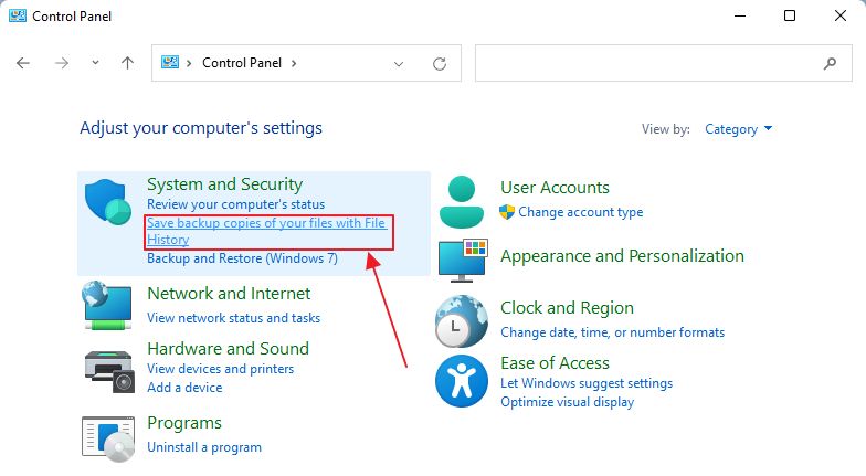 panel de control guardar copias de seguridad de tus archivos con historial de archivos