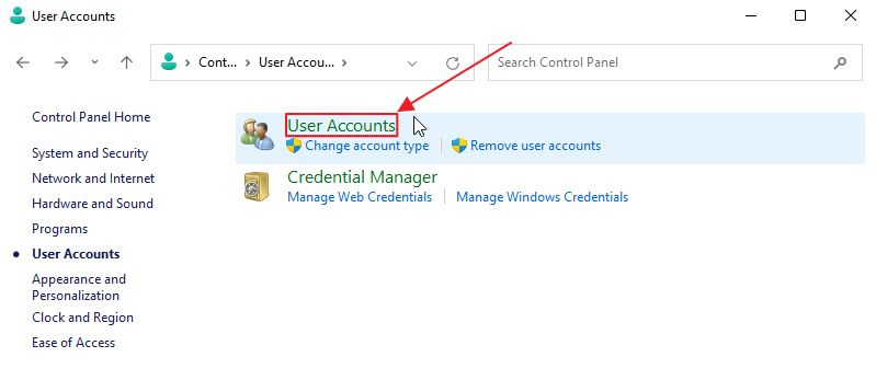 control panel user accounts again