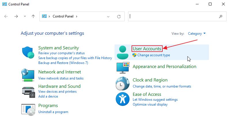 contas de utilizador do painel de controlo