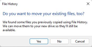 dosya geçmişi mevcut dosyaları taşımak istiyor musunuz