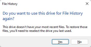 file history reselect older drive