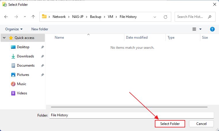 file history select network folder location