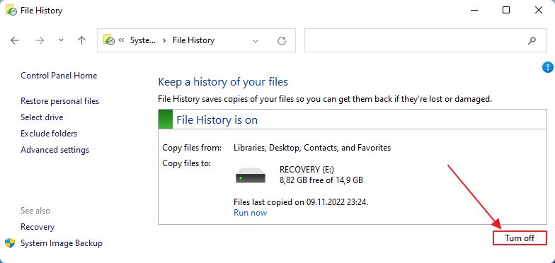 file history turn off