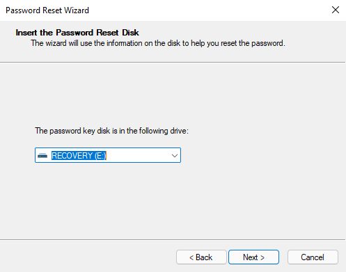 insert the password reset disk