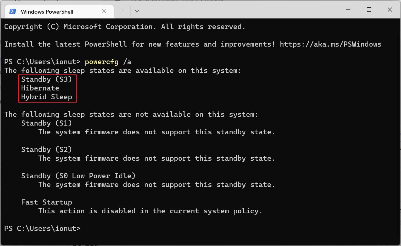 powercfg power states available