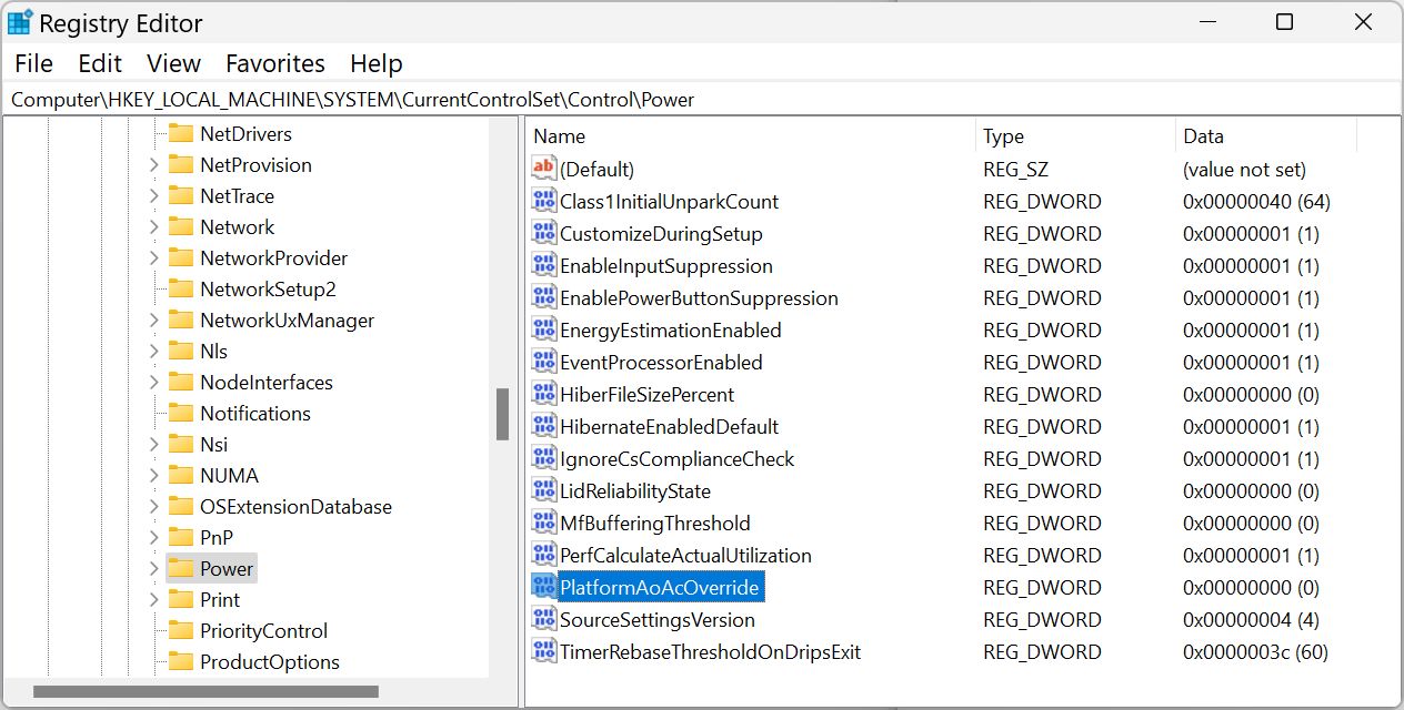 regedit connected standby key