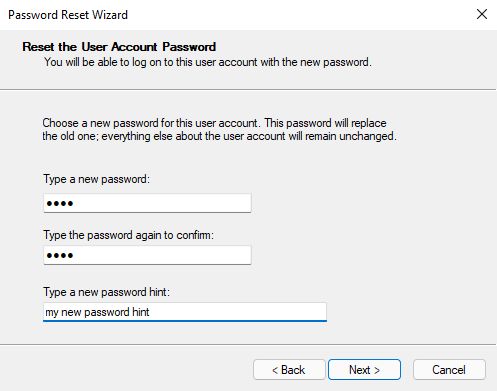 reset the account password plus hint