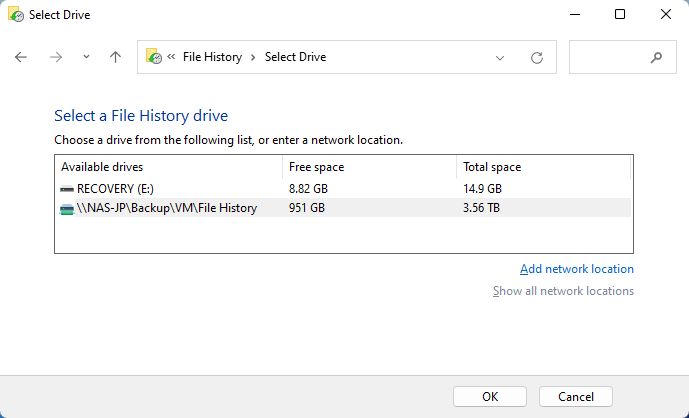 select a file history drive