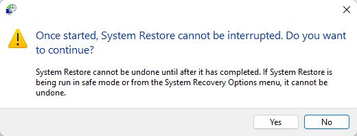 system restore cannot be interrupted message