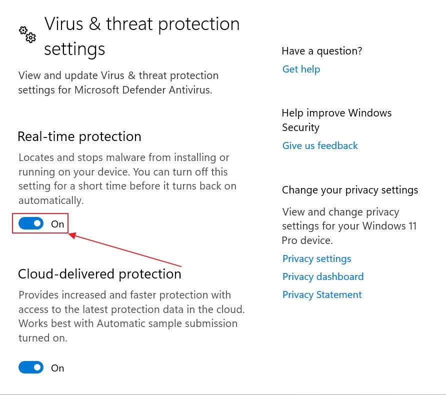 virus threat protection disable real time scanner