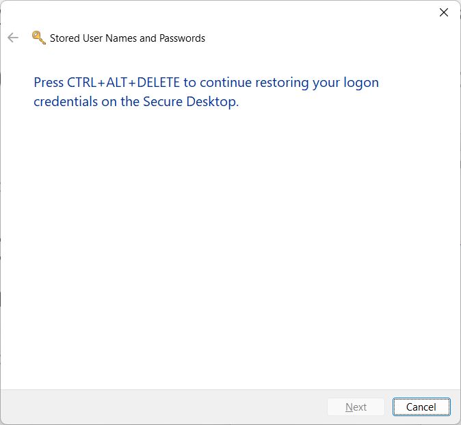 windos credential mananger appuie sur ctrl alt delete pour continuer la restauration