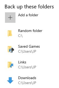 windows 10 settings file history custom folder backup