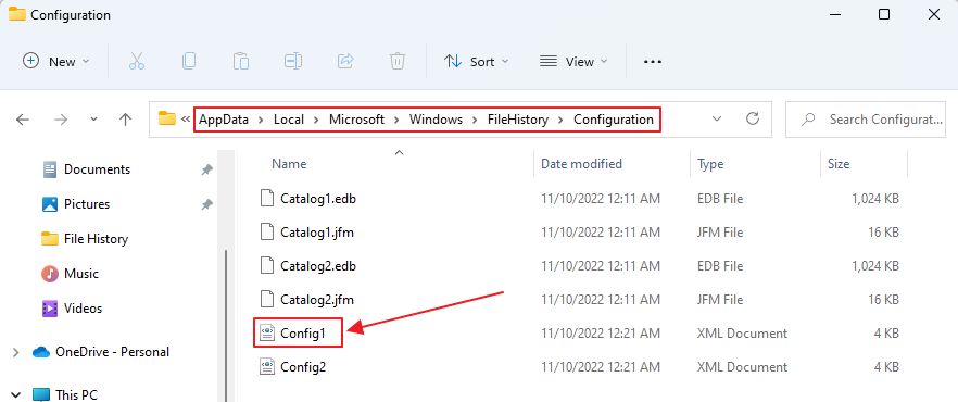 windows 11 edit file history configuration file
