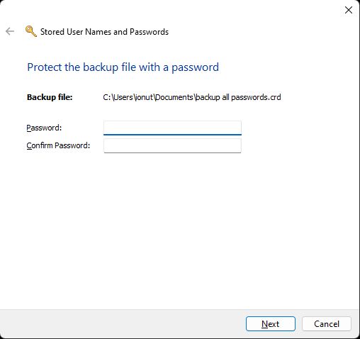 password di backup di windows credential manager