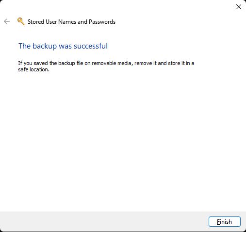 windows credential manager backup successful