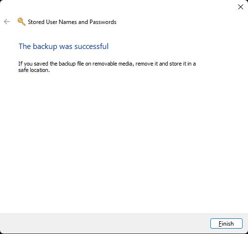 il backup di windows credential manager è riuscito