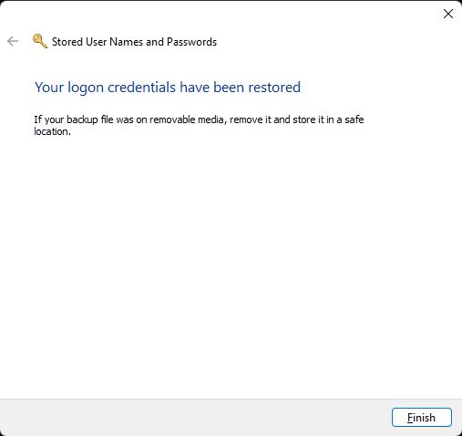 Restauration des informations d'identification de windows credential manager