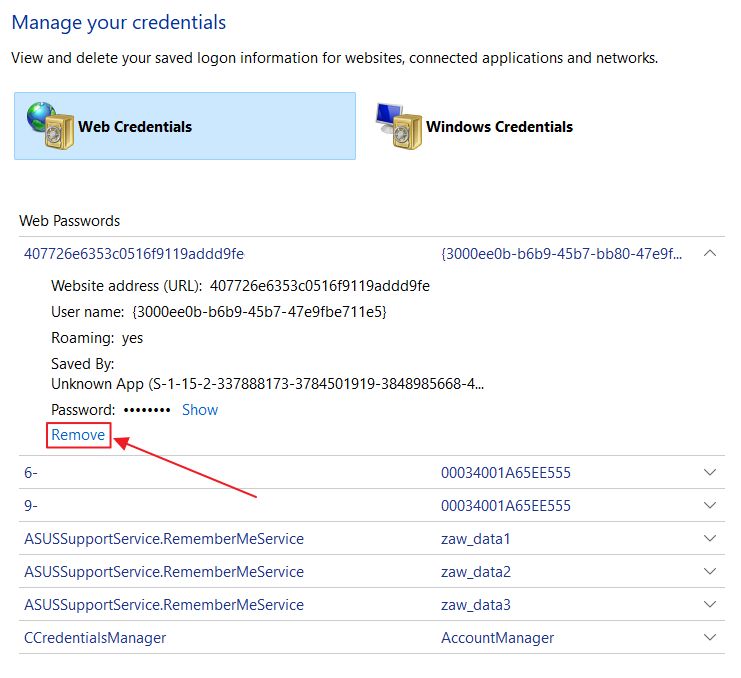 windows credential manager remove password