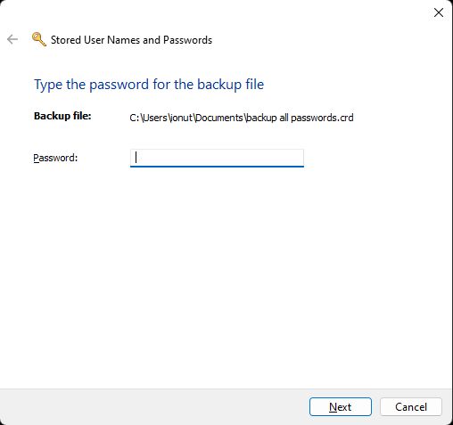 windows credential manager restore password