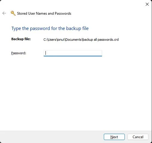 windows credential manager restore password