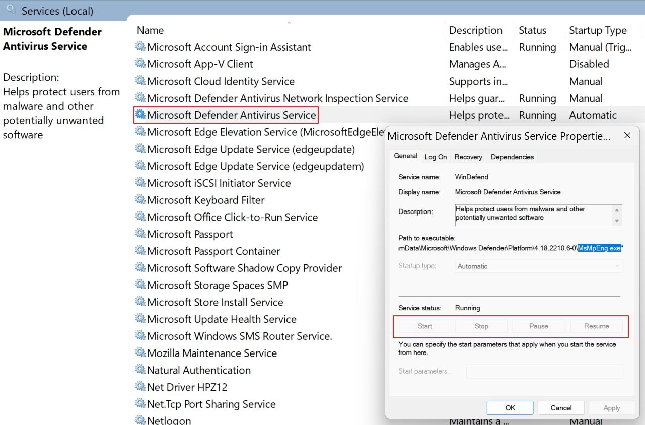 windows defender antivirus service cannot disable