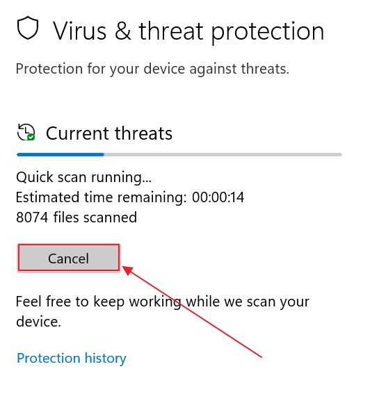 windows defender cancel scan