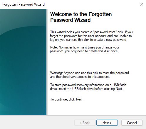 windows forgotten password wizard