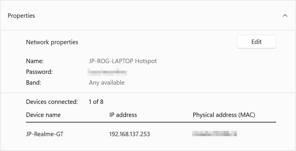 windows hotspot connected devices details