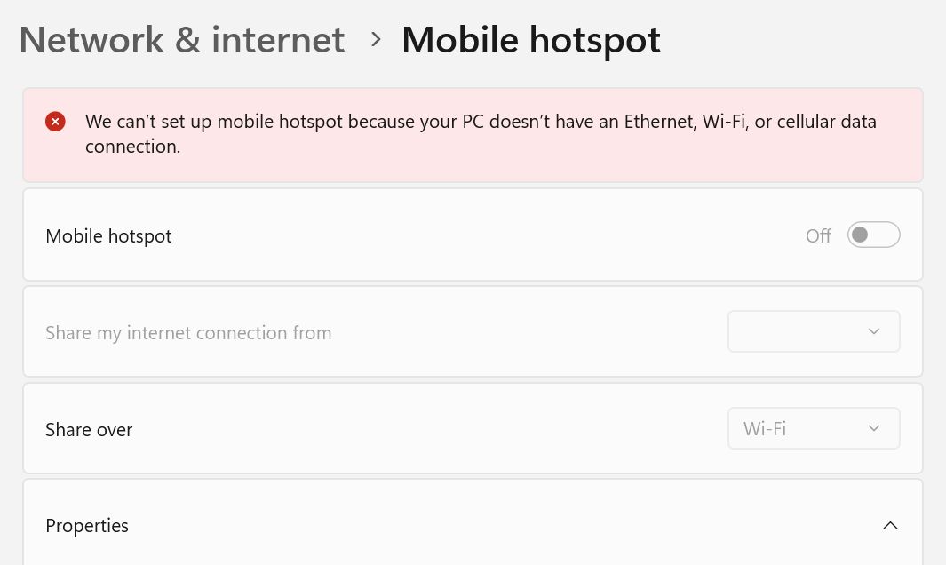 windows hotspot no active internet connection available