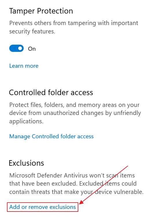 windows security exclusions