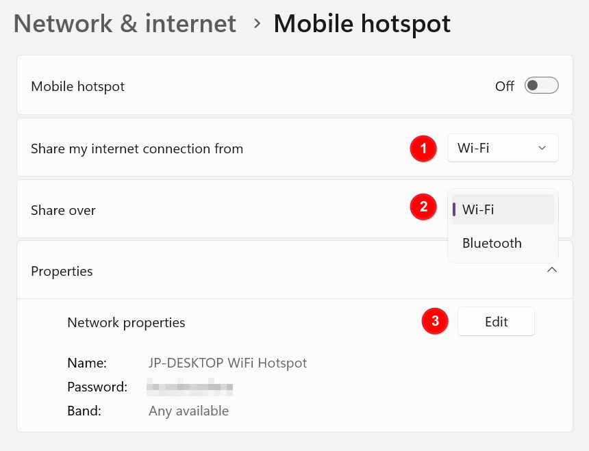 windows settings mobile hotspot settings