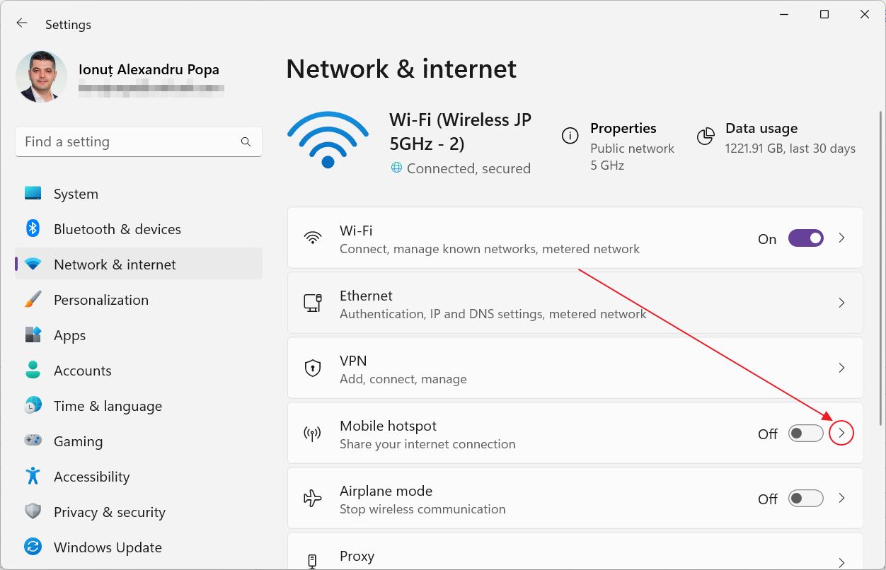 windows settings network internet mobile hotspot