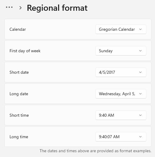 windows settings region format