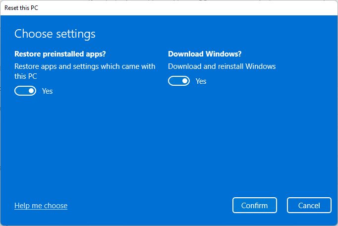 windows settings reset this pc choose settings keep data alternate