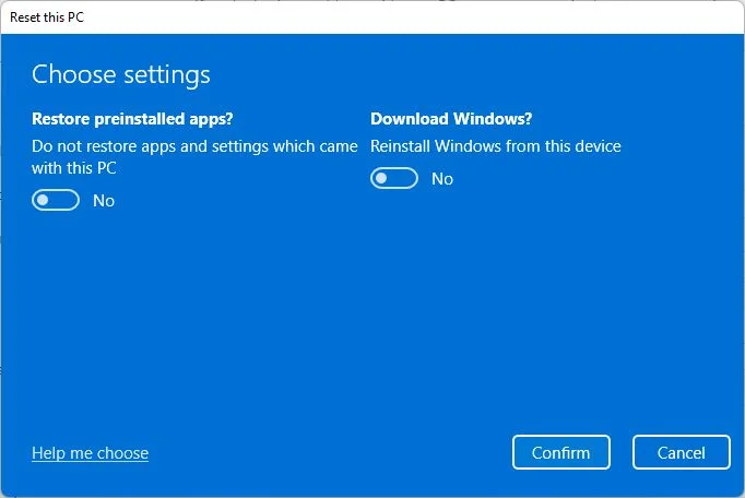 windows settings reset this pc choose settings keep data