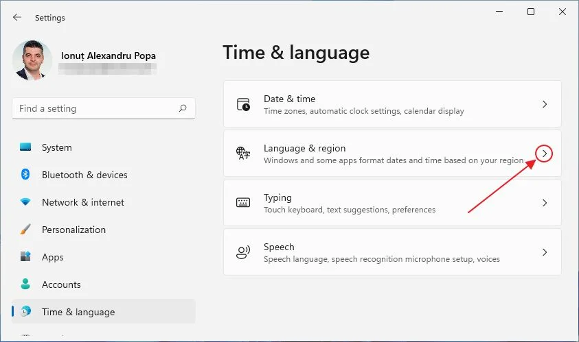 windows settings time language region