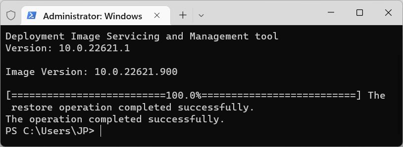 O comando Deployment Imaging Service and Management foi concluído com êxito