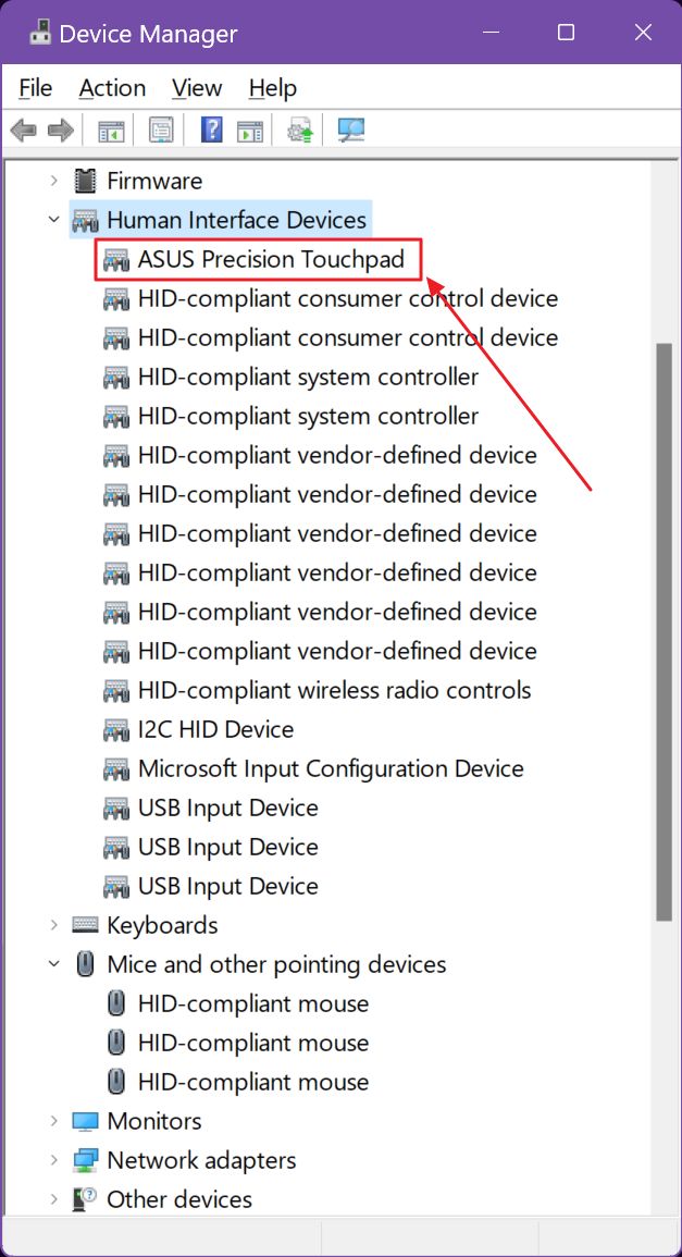 device manager human interface devices precision touchpad