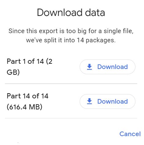 google takeout download archives