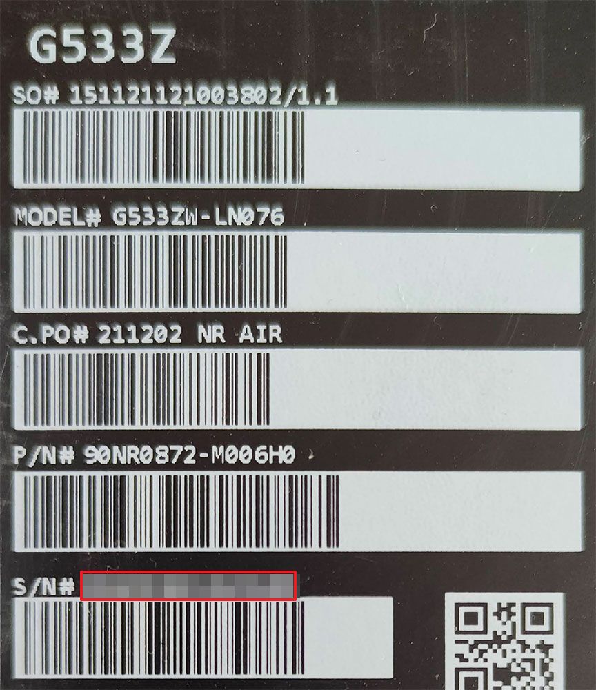 laptop packaging serial number