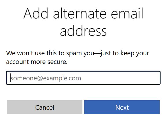 microsoft account add alternate email address
